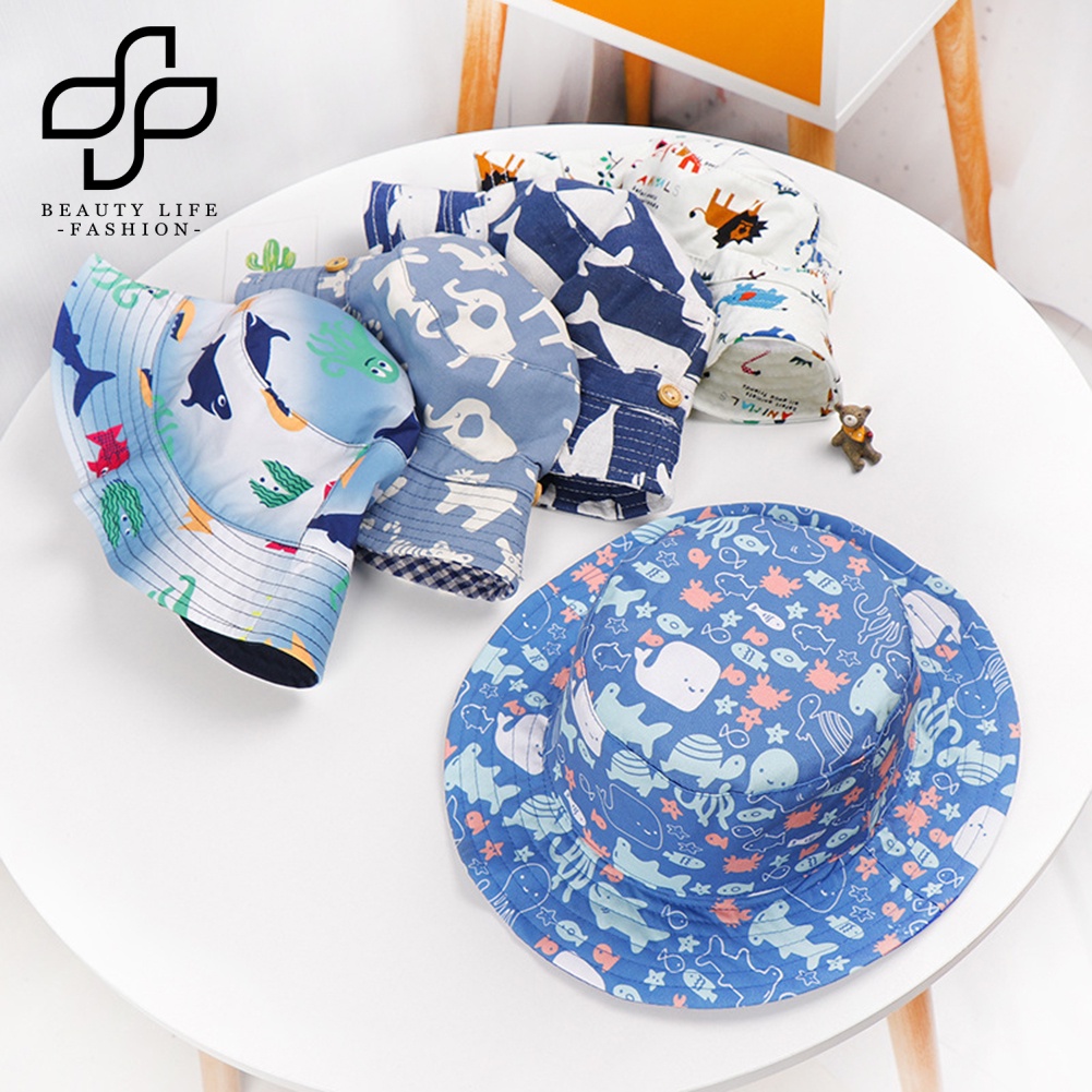 Nón Vành Rộng Chống Tia UV In Họa Tiết Động Vật Hoạt Hình Xinh Xắn Dành Cho Bé