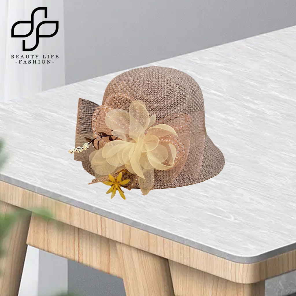 Nón Vành Tròn Phối Lưới Họa Tiết Hoa Thời Trang Mùa Hè Cho Nữ