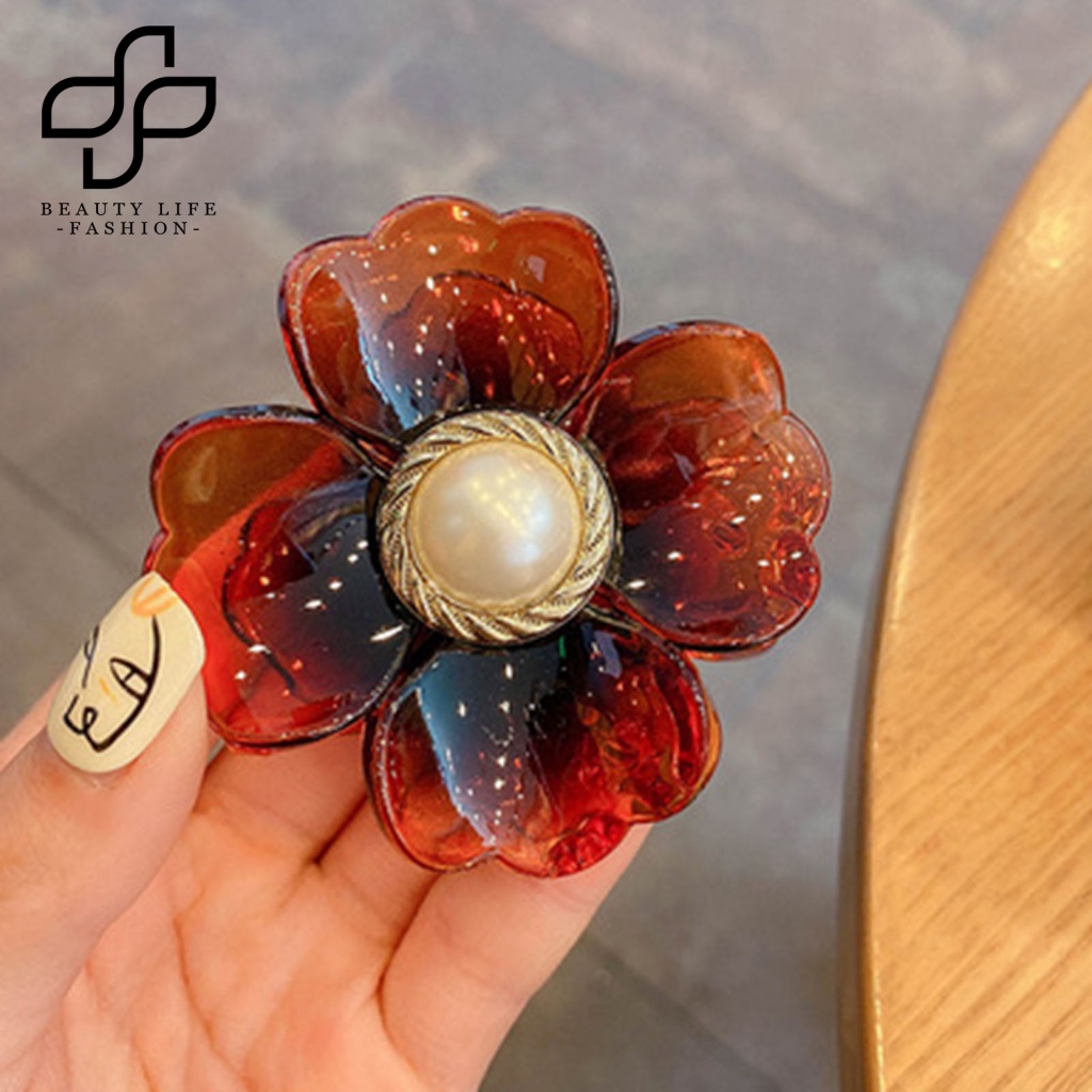 Kẹp Tóc Càng Cua Đính Ngọc Trai Giả Bằng Nhựa Màu Sắc Tươi Sáng