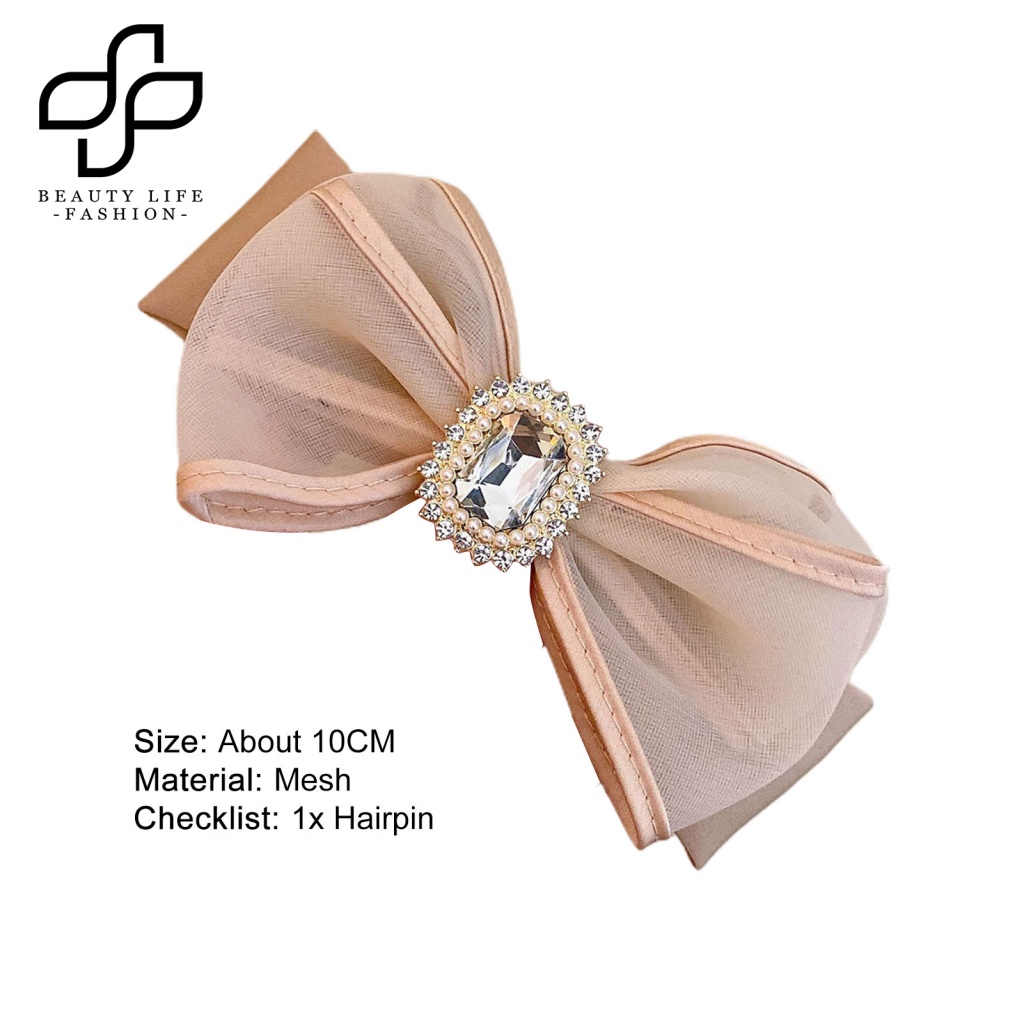 Kẹp Tóc Trang Trí Hình Nơ Bằng Lưới Có Đính Đá Kiểu Hàn Quốc
