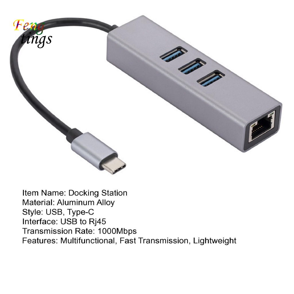 Bộ Chia 3 Cổng Usb 3.0 Type-C Sang Rj45 Lan Tốc Độ Cao 1000Mbps Cho Máy Tính