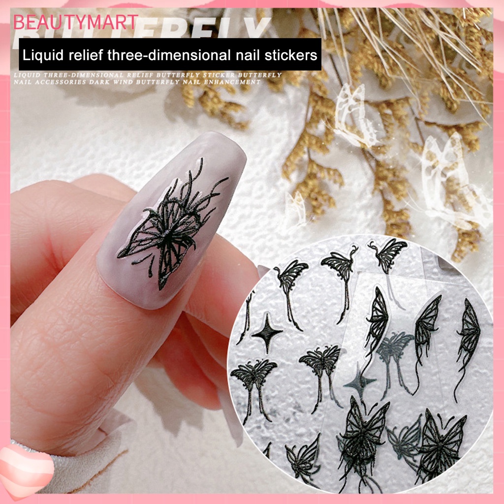 Miếng Dán Trang Trí Móng Tay Hình Bướm Trắng Đen Mini Chống Rơi DIY