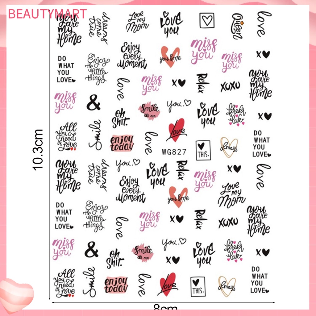 [beautymart] Miếng Dán Móng Tay Tự Dính Hình Trái Tim In Chữ Goodtain Dễ Dàng Tự Dính Không Để Lại Dấu Vết Chủ Đề Ngày Valentines