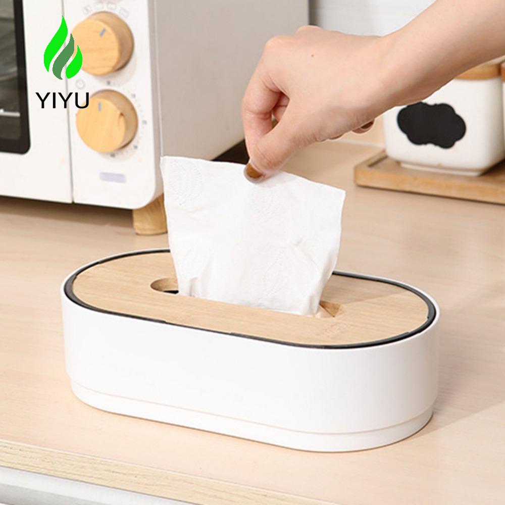 YIYU 1 Hộp Đựng Khăn Giấy Màu Đen Có Rãnh Bằng Gỗ Đa Năng Chống Bụi Cho Phòng Ngủ / Phòng Tắm