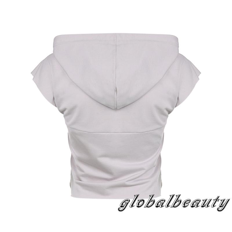 Áo Thun Crop Top Tay Ngắn Có Nón Rút Dây Màu Sắc Đơn Giản Dành Cho Nữ