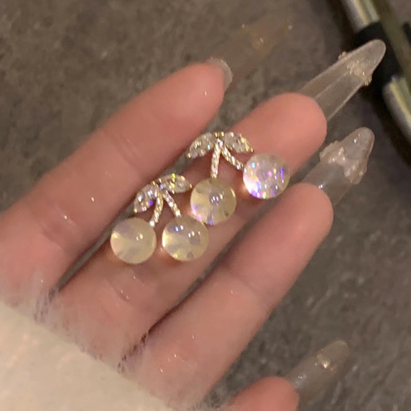 Bông Tai Đính Đá Hình Quả Cherry Nhiều Màu Sắc Dễ Thương Cao Cấp