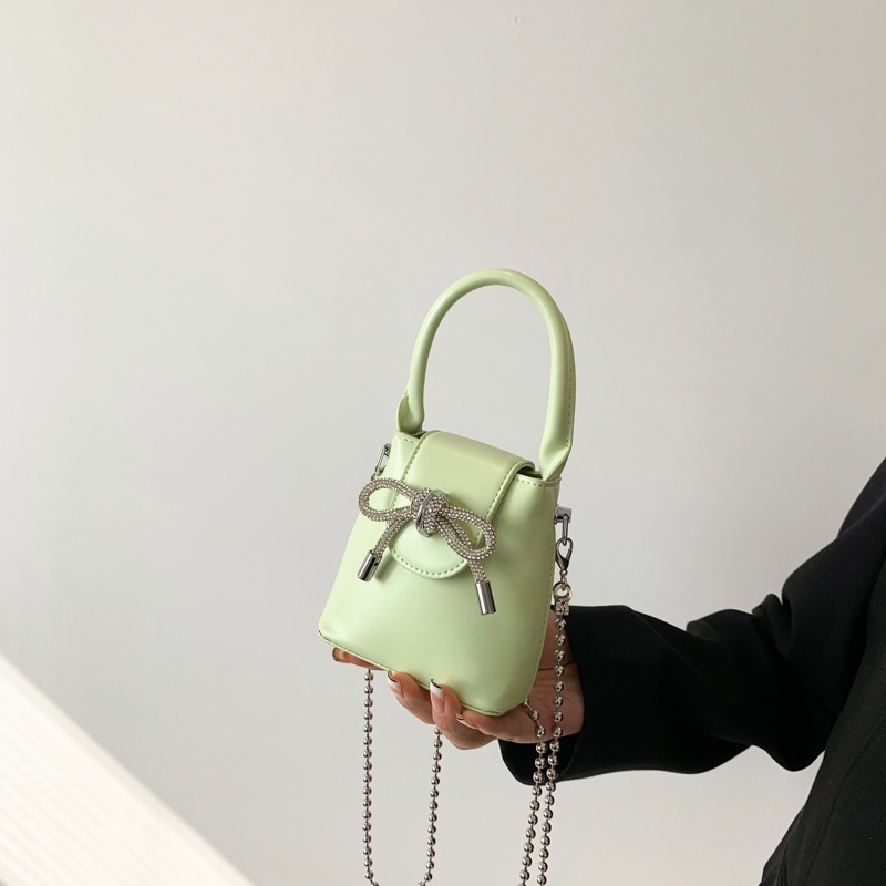 Ielgy Túi Xách bucket mini Đính Đá Kim Cương Giả Phối Nơ Phong Cách Pháp Cho Nữ