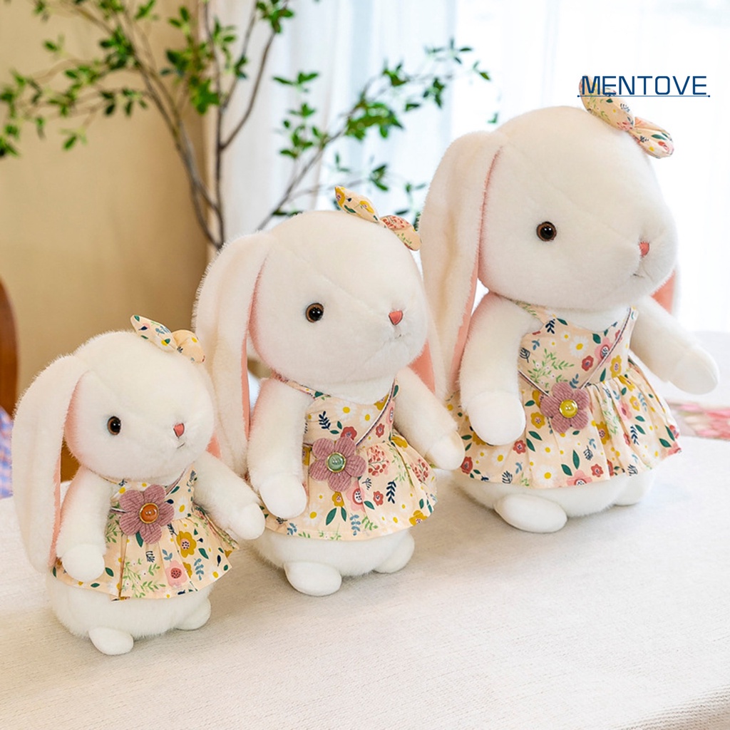 Thỏ Nhồi Bông 23 / 30 / 38cm Mặc Váy Hoa Thắt Nơ Đáng Yêu Trang Trí Nội Thất