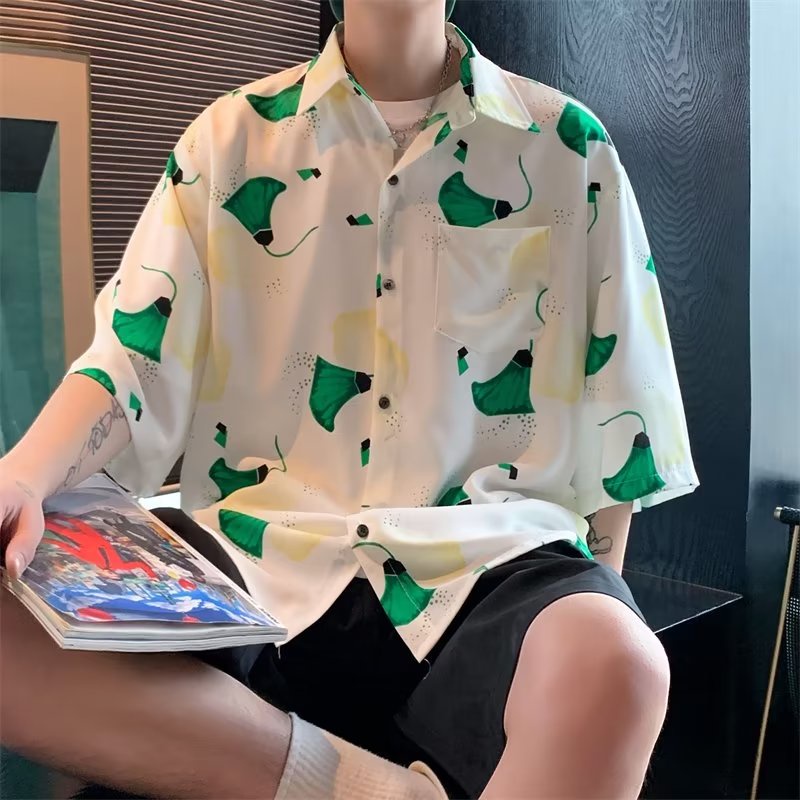 Áo Sơ Mi Tay Ngắn Dáng Rộng Họa Tiết Hoa Phong Cách Đường Phố Thời Trang Mùa Hè Cho Nam