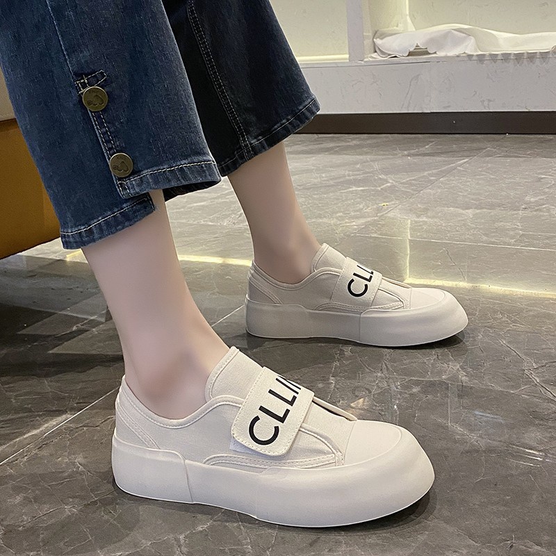 Giày Thể Thao Vải Canvas Đế Dày Mũi Tròn Quai Dán Thời Trang Mùa Xuân 2023 Cho Nữ