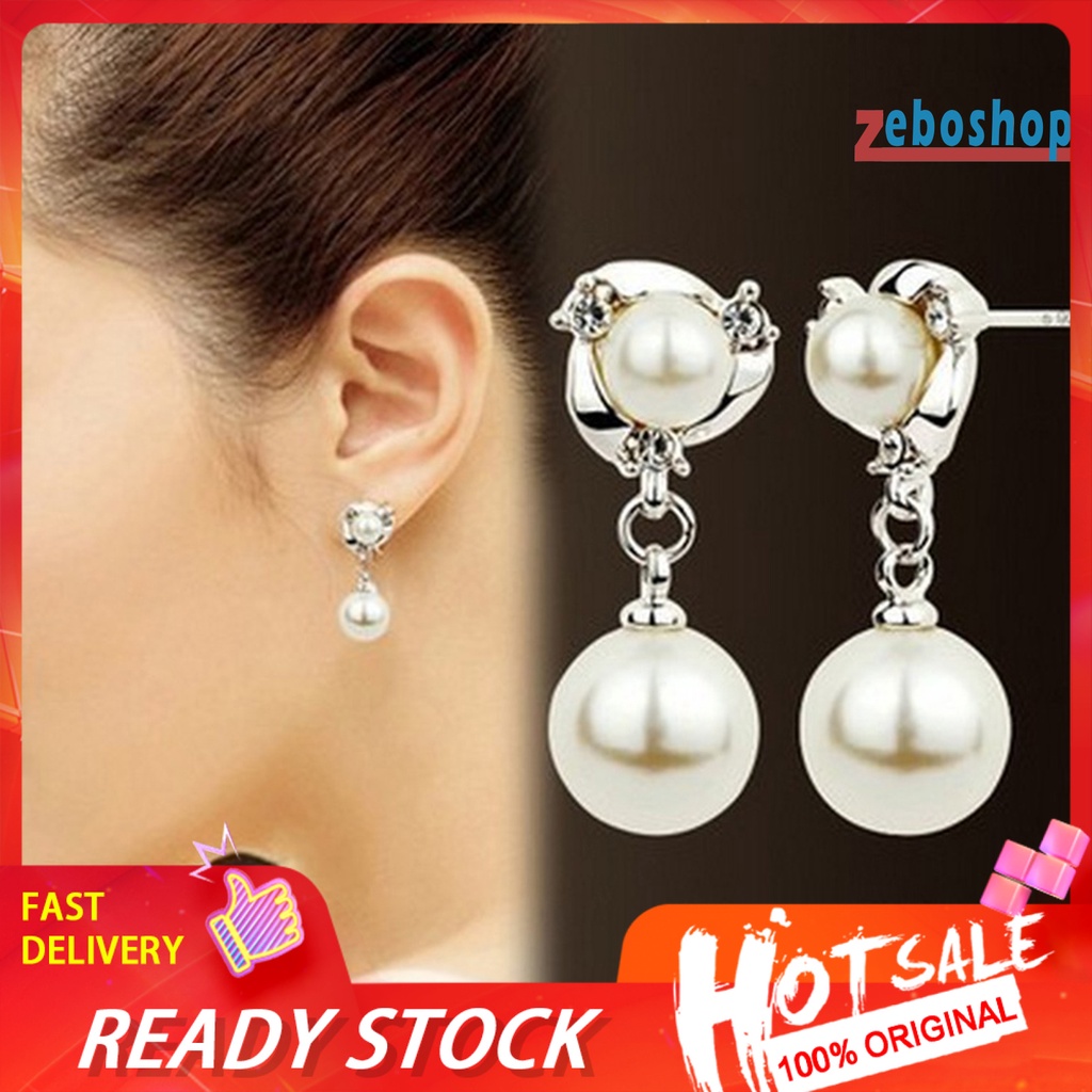 Khuyên Tai Dạng Vòng Lủng Lẳng Bắt Mắt Tinh Tế 2 Màu Ngọc Trai Giả Tua Rua Cho Tiệc Tùng