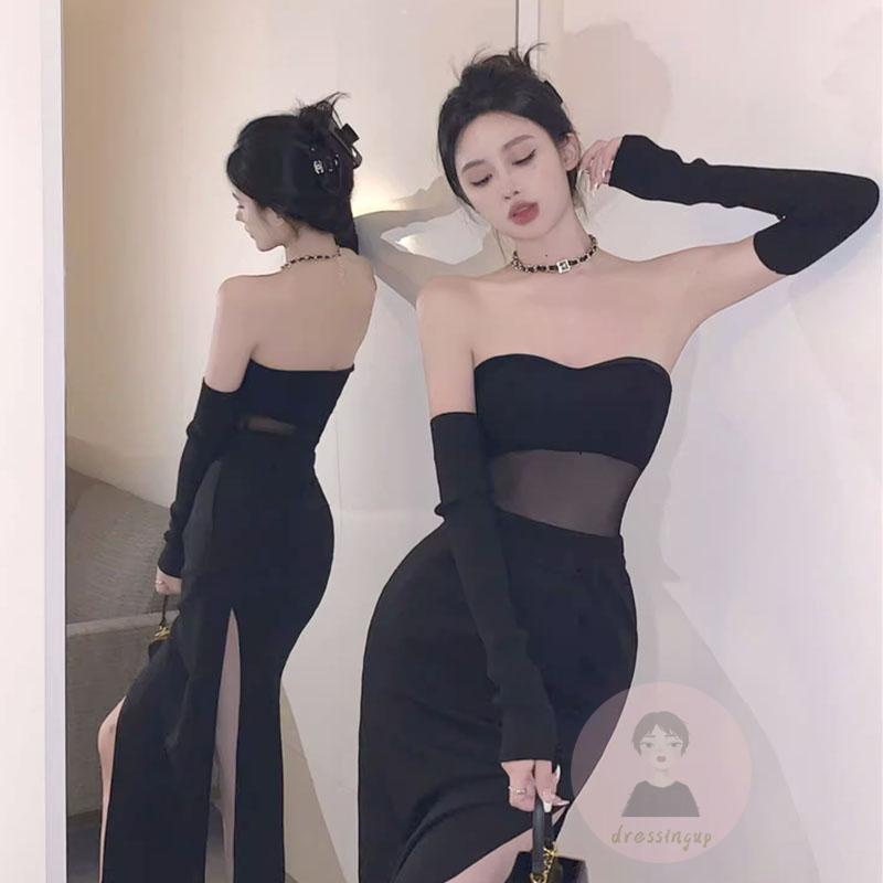 Áo Ống Hở Lưng Dạng Lưới Màu Trơn Kèm Vòng Cổ Dành Cho Nữ