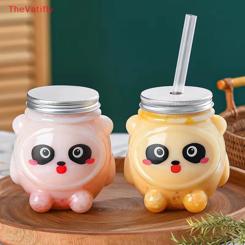 [Thevalifly] Bình Nước Ép Lạnh Trong Suốt Có Nắp Đậy Hình Gấu Trúc