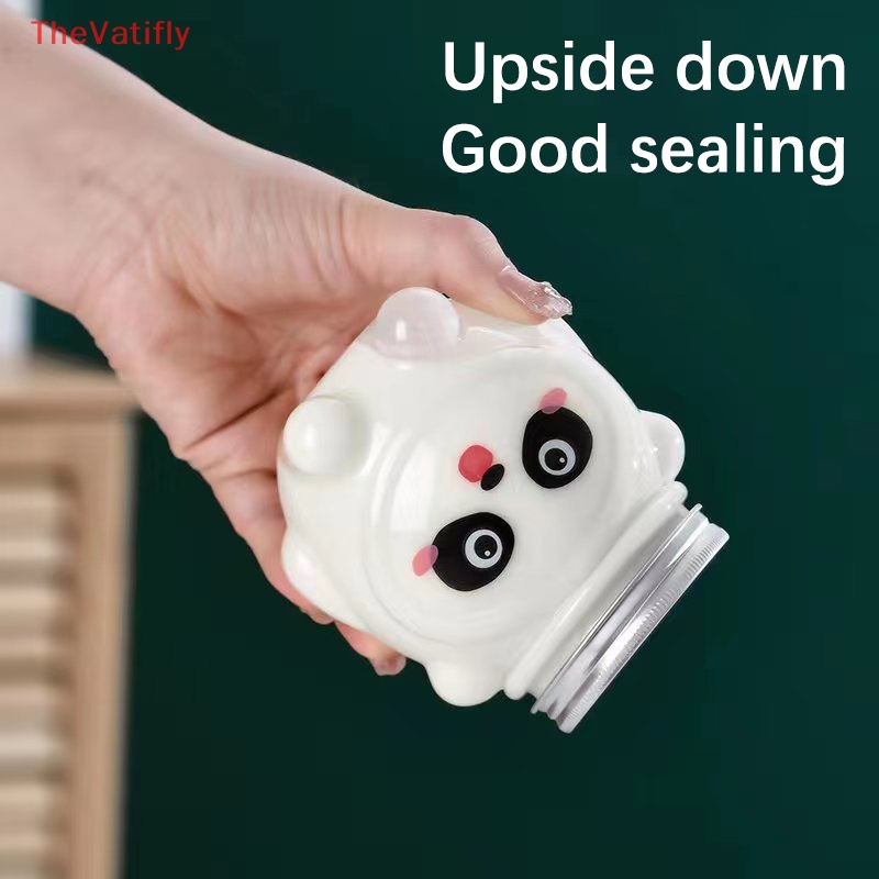 [Thevalifly] Bình Nước Ép Lạnh Trong Suốt Có Nắp Đậy Hình Gấu Trúc