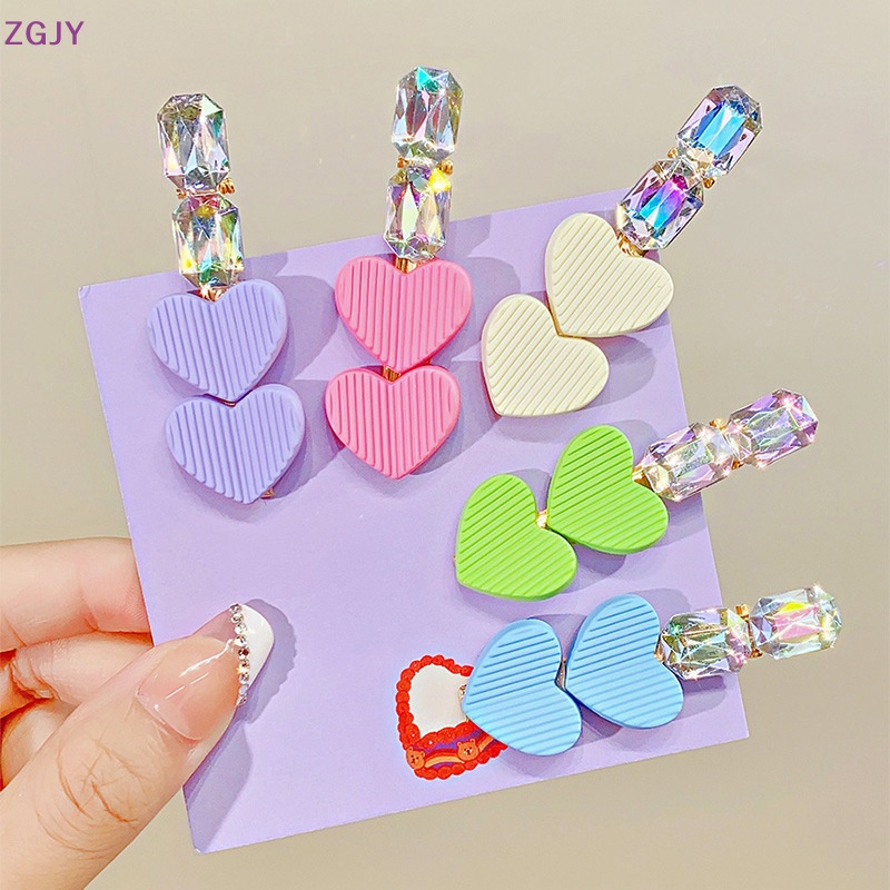 Kẹp Tóc Đính Đá Trái Tim Nhiều Màu Sắc Phong Cách Hàn Quốc Cho Nữ Mới