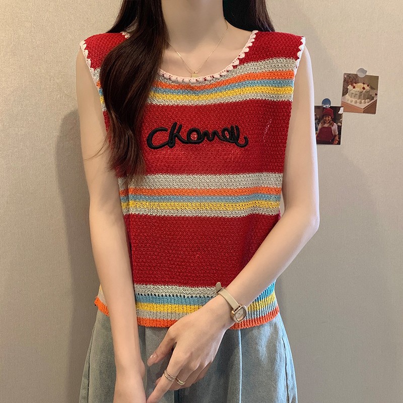 Áo Sát Nách Cổ Tròn In Chữ Phong Cách Hàn Quốc Thời Trang Mùa Hè 2023 Cho Nữ