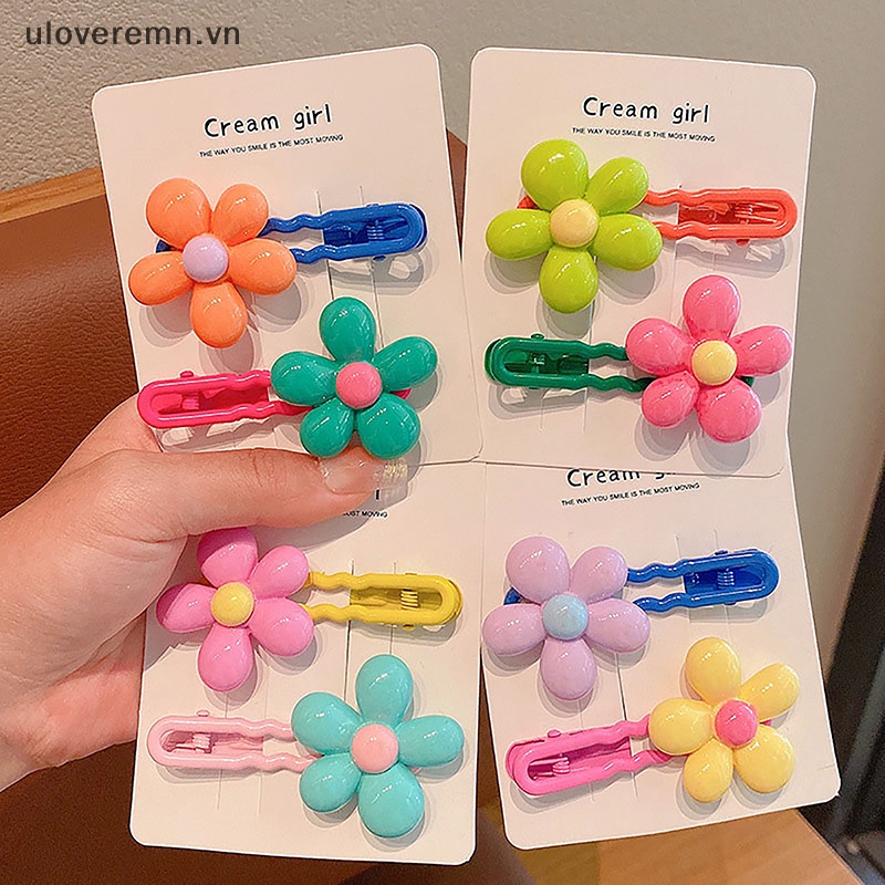 Bộ 2 Kẹp Tóc Hình Hoa Nhiều Màu Sắc Phong Cách Vintage Dễ Thương Cho Nữ