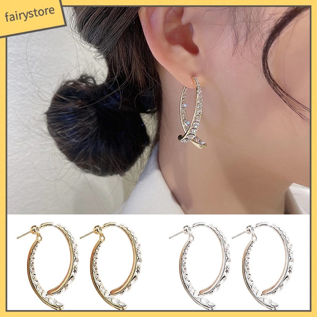 [FRO] 1 Đôi Bông Tai Đính Đá Zircon Kiểu Đuôi Cá Thanh Lịch Lãng Mạn Cho Nữ