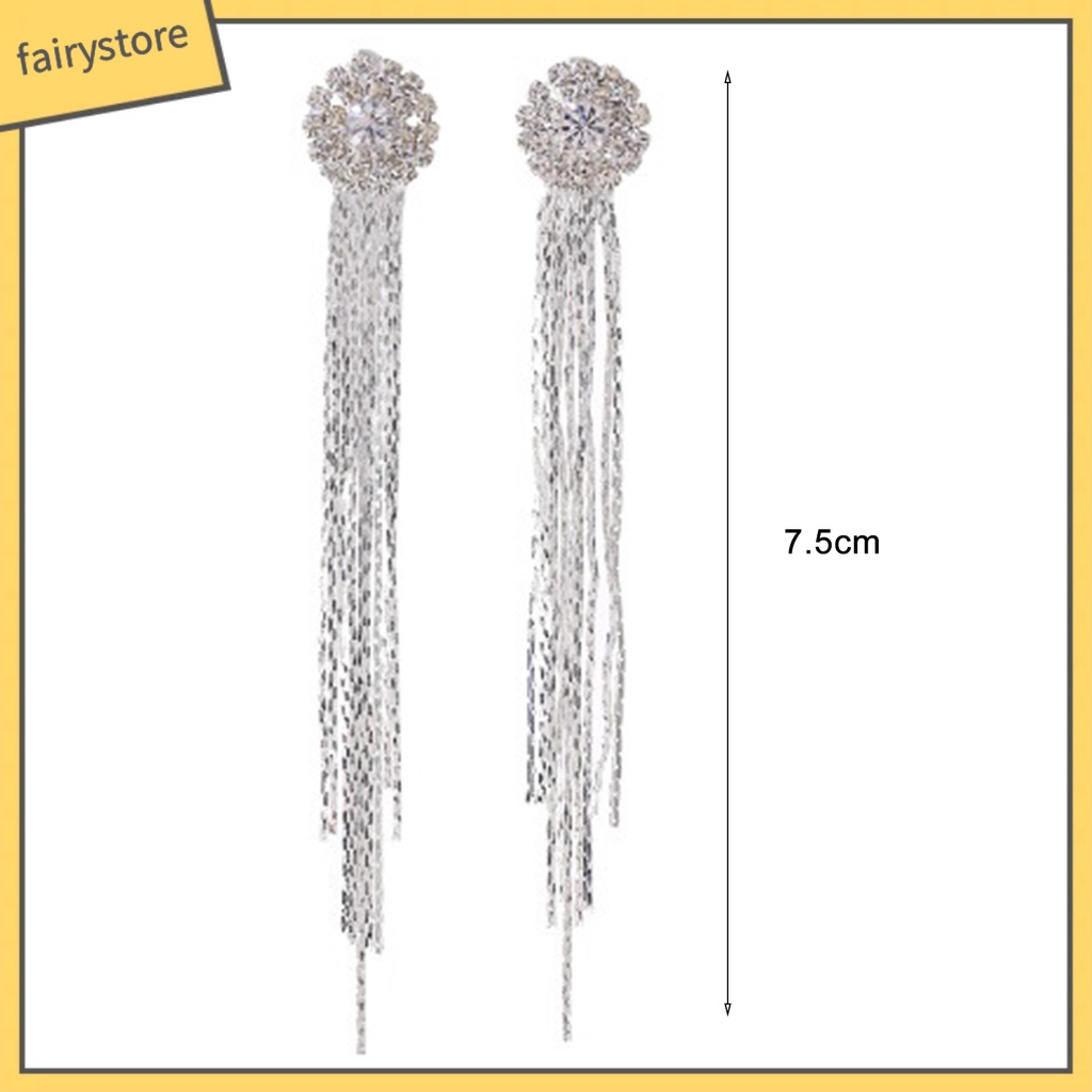 Bông Tai Dáng Dài Đính Đá Phối Tua Rua Lấp Lánh Thời Trang