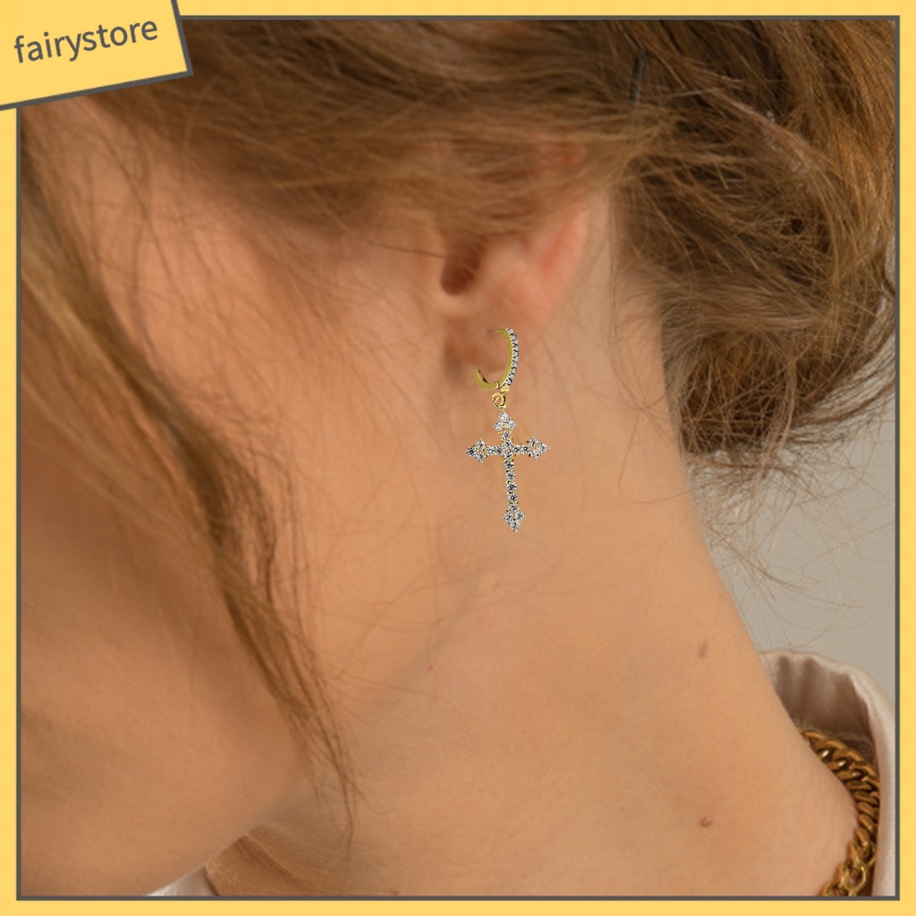 1 Đôi Bông Tai Hình Thánh Giá Đính Đá Zircon Lấp Lánh Dành Cho Nữ