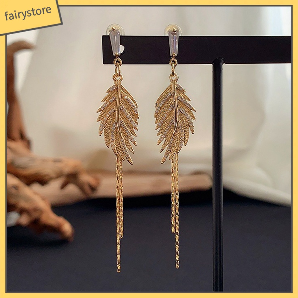 1 Đôi Bông Tai Hình Chiếc Lá Đính Đá Lấp Lánh Dành Cho Nữ