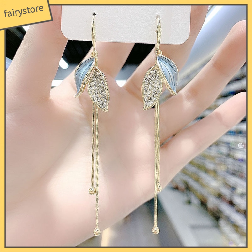 1 Đôi Bông Tai Hình Chiếc Lá Đính Đá Thời Trang Dành Cho Nữ