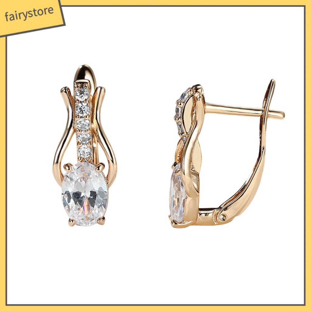 1 Đôi Bông Tai Hình Oval Đính Đá Zircon Giả Lấp Lánh Sang Trọng Dành Cho Nữ