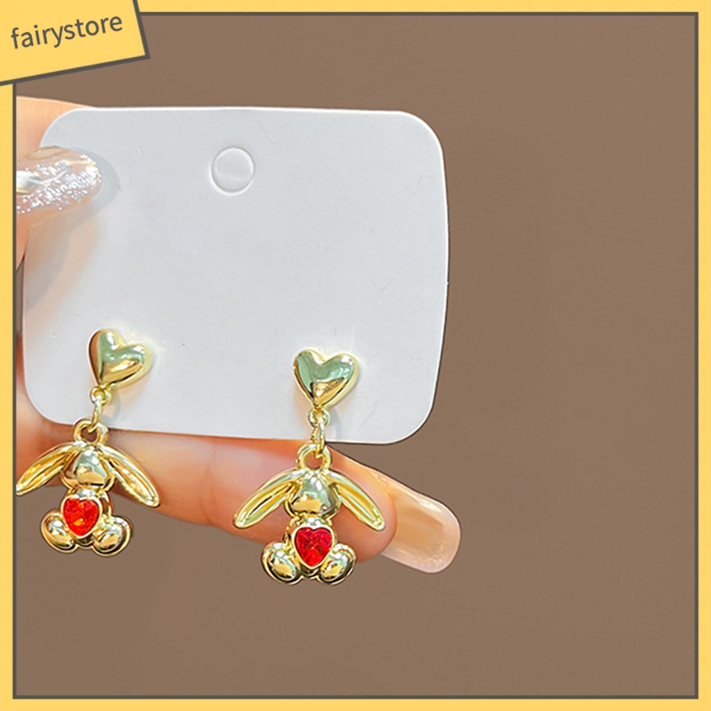 1 Đôi Bông Tai Hình Thỏ Bằng Hợp Kim Đính Đá Zircon Sang Trọng