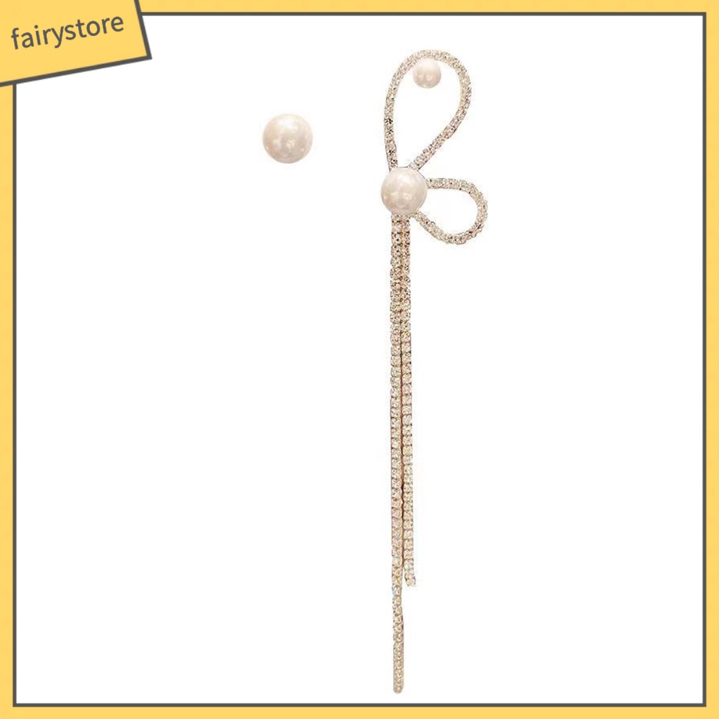 1 Đôi Bông Tai Tua Rua Dài Đính Đá &amp; Ngọc Trai Giả