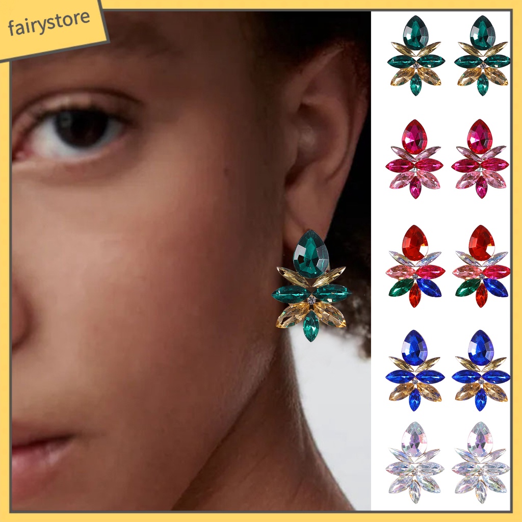 1 Đôi Bông Tai Hợp Kim Hình Giọt Nước Đính Đá Sang Trọng