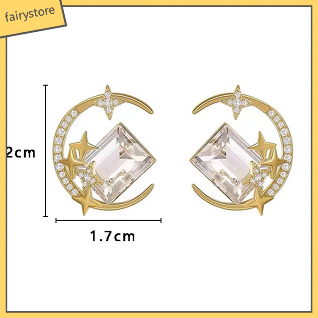 1 Đôi Bông Tai Hợp Kim Hình Ngôi Sao / Mặt Trăng Lấp Lánh Chống Oxy Hóa Thân Thiện Với Da Không Gây Kích Ứng Phong Cách Hàn Quốc Dành Cho Nữ