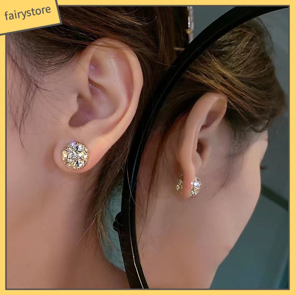 1 Đôi Bông Tai Đính Đá Giả Hình Khối Không Cần Xỏ Lỗ