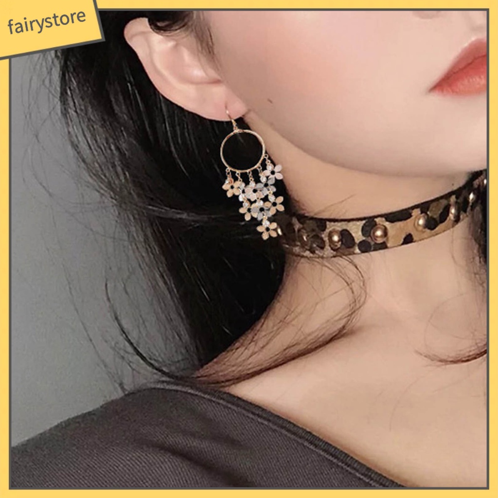 1 Đôi Bông Tai Hình Hoa Đính Đá Zircon Lấp Lánh Phong Cách Bohemian