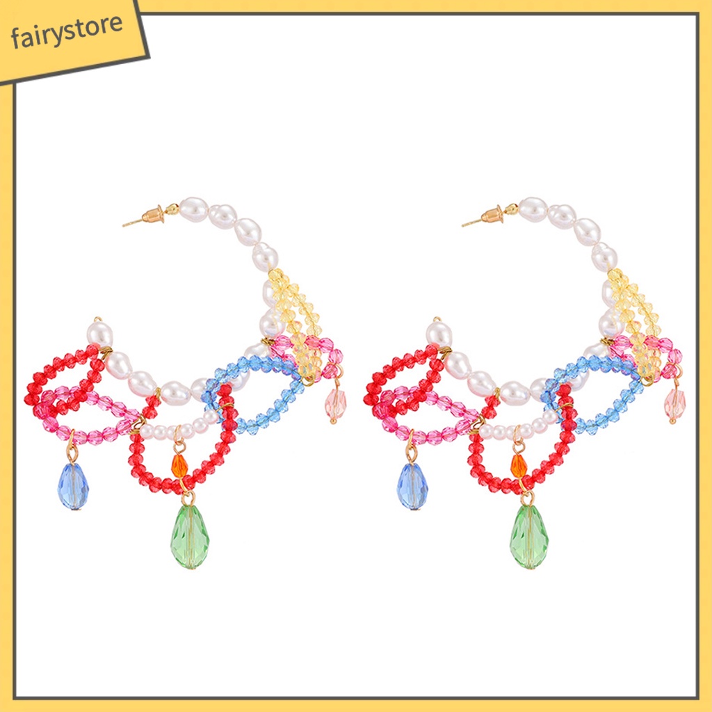 Bông Tai Dạng Vòng Phối Tua Rua Đính Hạt Ngọc Trai Nhân Tạo Thời Trang