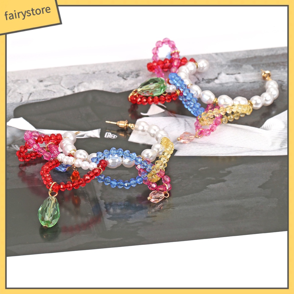 Bông Tai Dạng Vòng Phối Tua Rua Đính Hạt Ngọc Trai Nhân Tạo Thời Trang