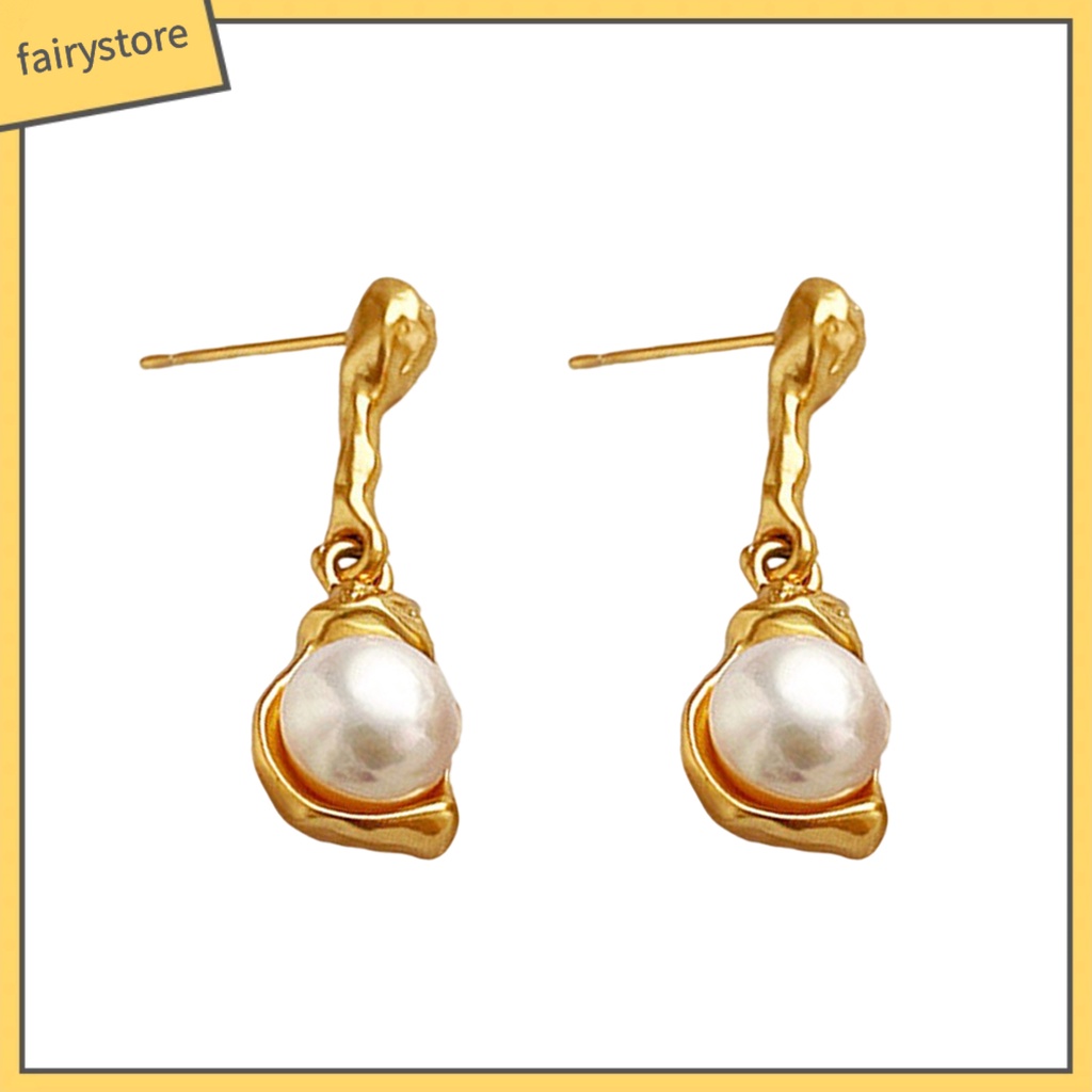 1 Đôi Bông Tai Hình Học Đính Ngọc Trai Giả Không Phai Màu Phong Cách Pháp Thời Trang