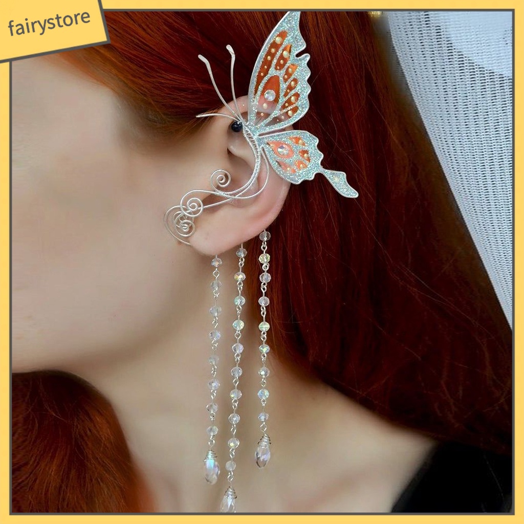 1 Khuyên Kẹp Vành Tai Hình Hoa Bướm Lấp Lánh Thời Trang