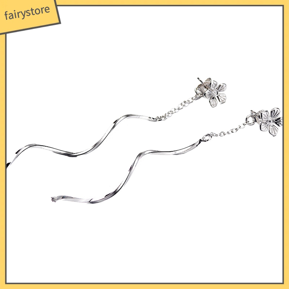 Bông Tai Chuỗi Dài Hình Hoa Tua Rua Gợn Sóng Thời Trang Cho Nữ