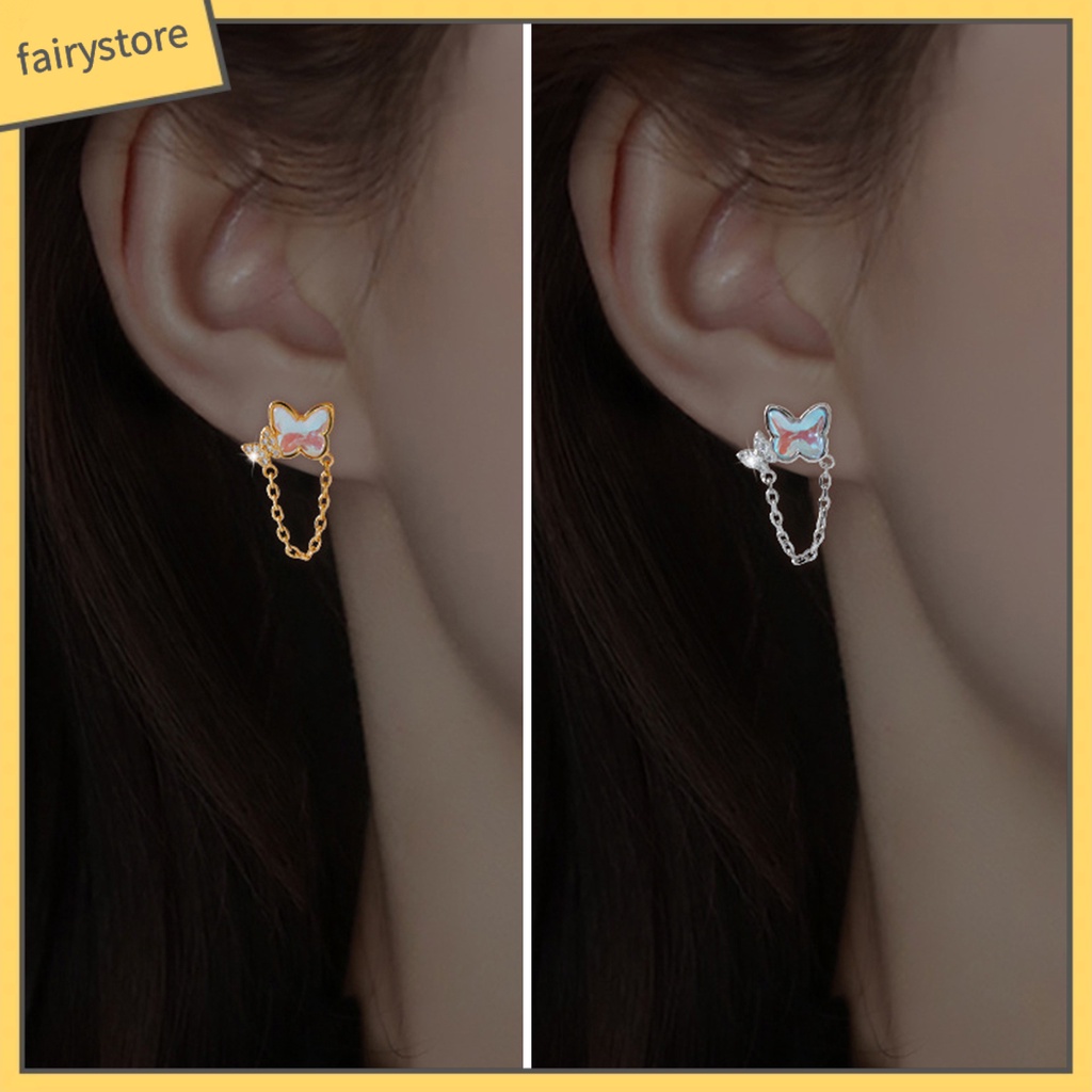 1 Đôi Bông Tai Mini Hình Bướm Đính Đá Mặt Trăng Nhân Tạo Thời Trang Dành Cho Nữ