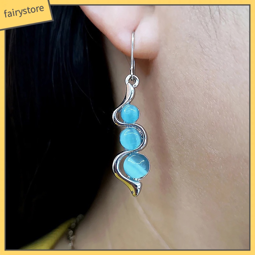 Khuyên Tai Dạng Móc Mặt Cong Đính Đá Opal Nhân Tạo Thời Trang Cho Nữ