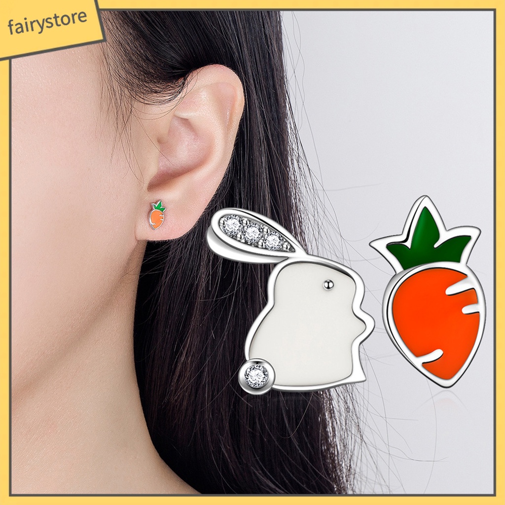 1 Đôi Khuyên Tai Hình Thỏ Và Cà Rốt Mini Dễ Thương