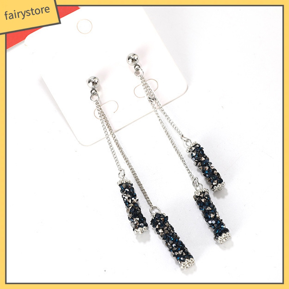 Bông Tai Hình Chữ Nhật Đính Đá Phối Tua Rua Sang Trọng Cho Nữ