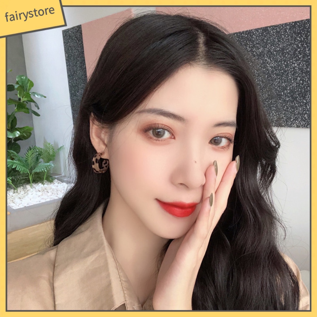 Bông Tai Nhựa Resin Dáng Dài Họa Tiết Da Báo Đơn Giản Thời Trang Cho Nữ