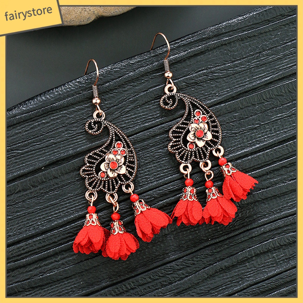 1 Đôi Bông Tai Dáng Dài Phối Tua Rua Màu Đỏ Thời Trang Dự Tiệc Cưới / Lễ Hội Cho Nữ