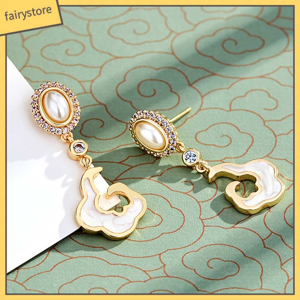 1 Đôi Bông Tai Hình Quạt Tua Rua Dài Phong Cách Trung Hoa Thanh Lịch Dành Cho Nữ