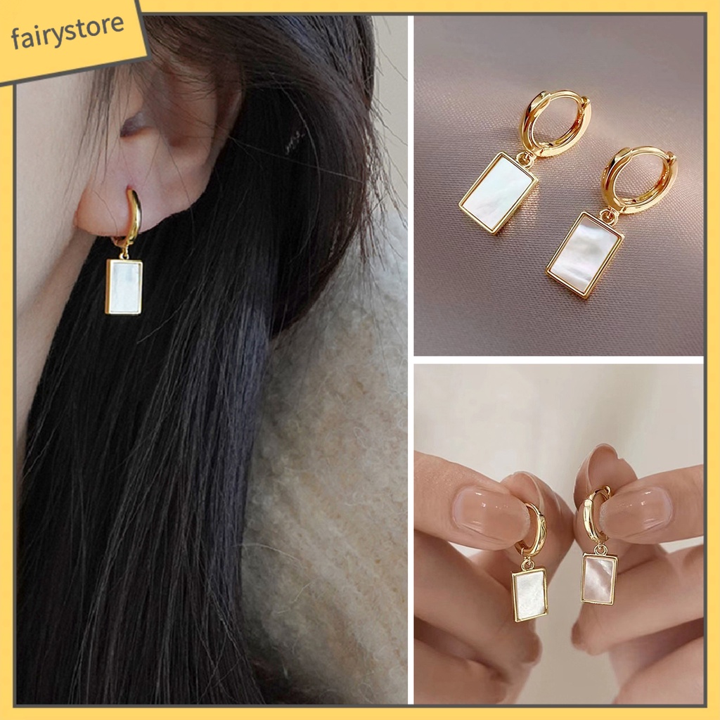 1 Đôi Bông Tai Treo Hình Học Bằng Thép Không Gỉ Chống Dị Ứng Màu Sắc Tương Phản Dành Cho Nữ