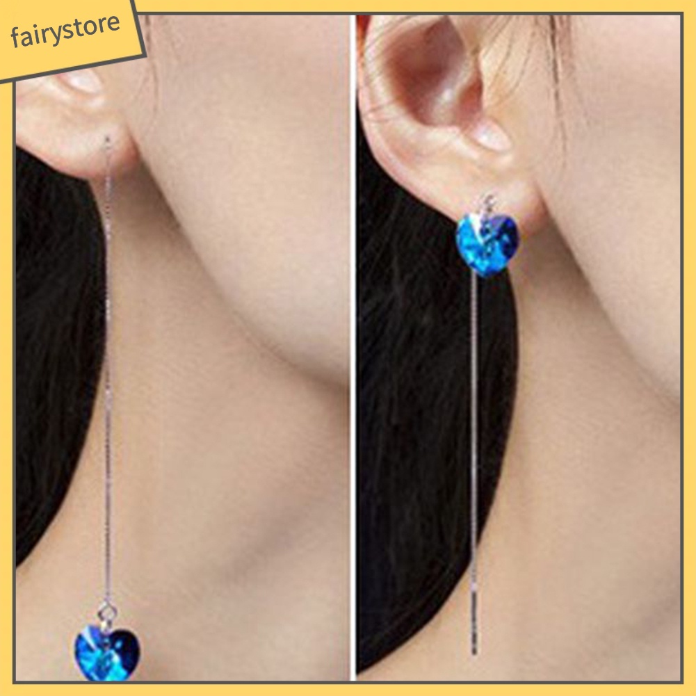 Bông Tai Chuỗi Dài Hình Trái Tim Đính Đá Thời Trang Dành Cho Nữ