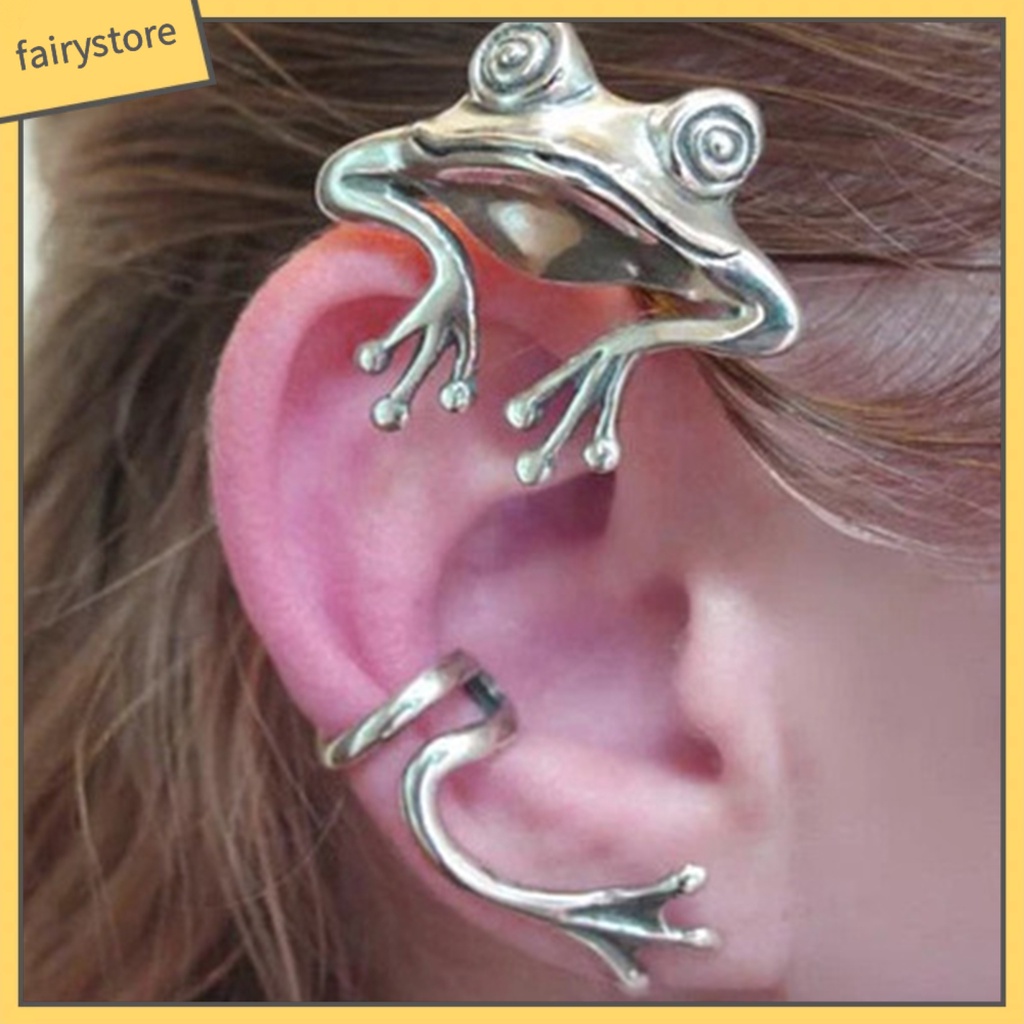 1 Khuyên Kẹp Vành Tai Hình Chú Ếch Màu Sắc Bạc Phong Cách Gothic Dành Cho Các Cuộc Họp