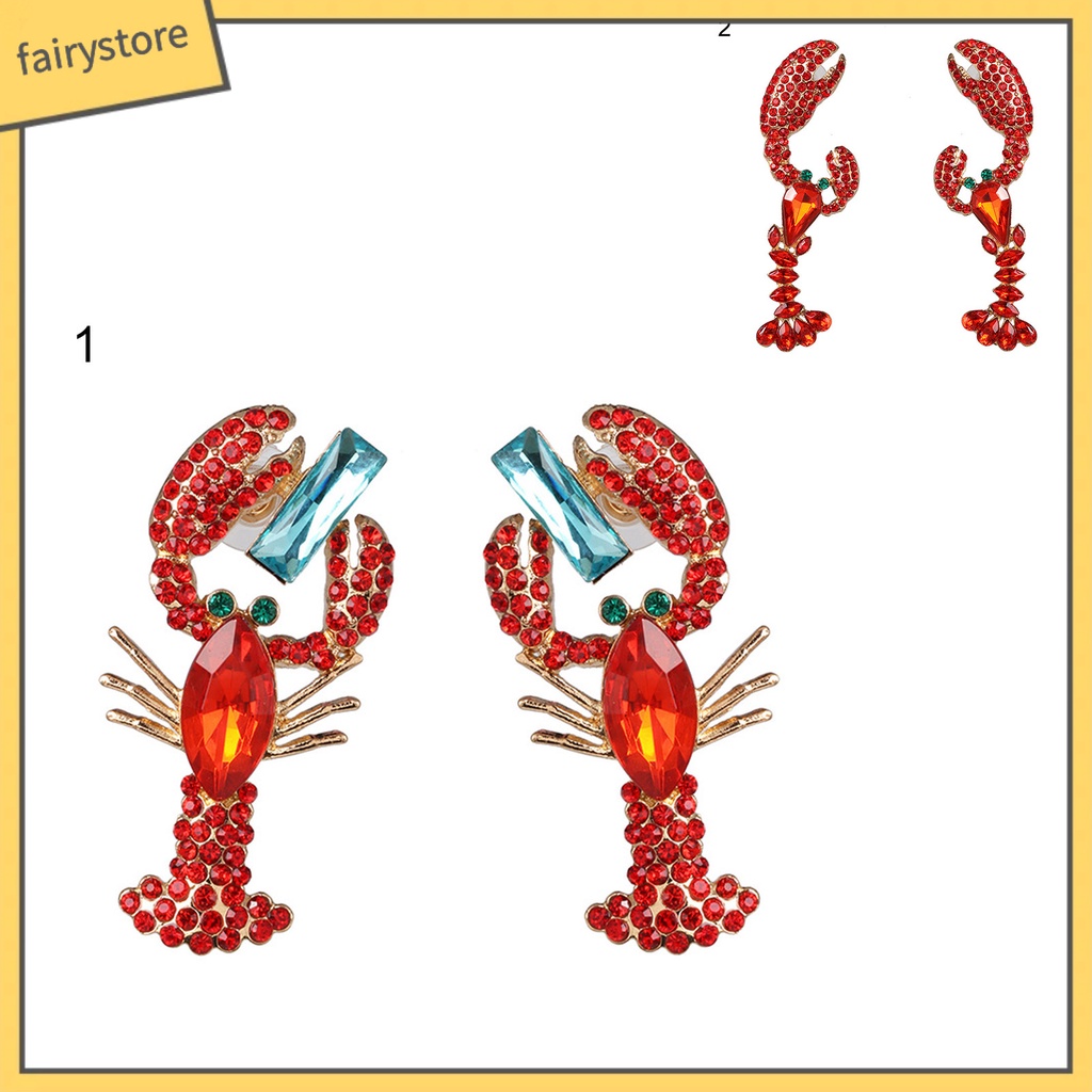 Bông Tai Hình Tôm Hùm Đính Đá Vui Nhộn Sáng Tạo