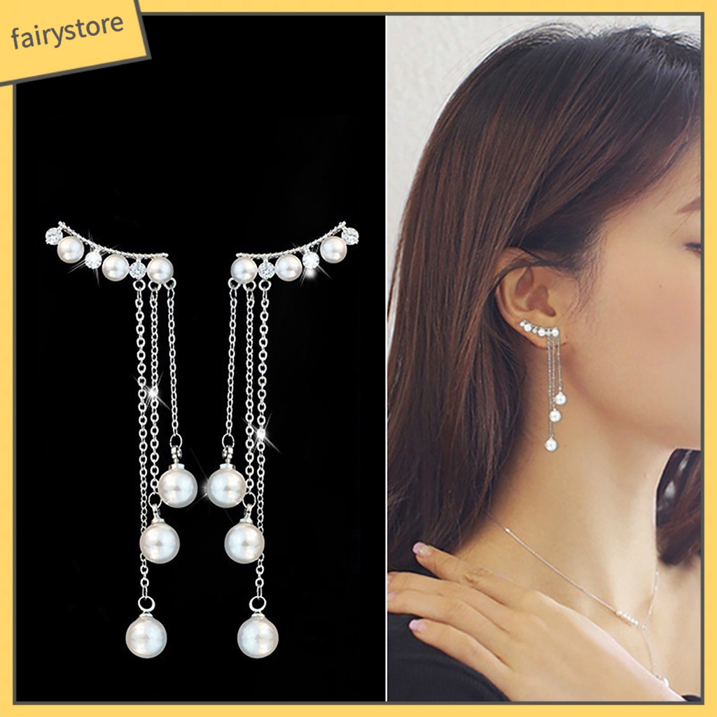 Bông Tai Dáng Dài Đính Ngọc Trai Nhân Tạo Phối Tua Rua Thân Thiện Với Môi Trường Thời Trang Cho Nữ